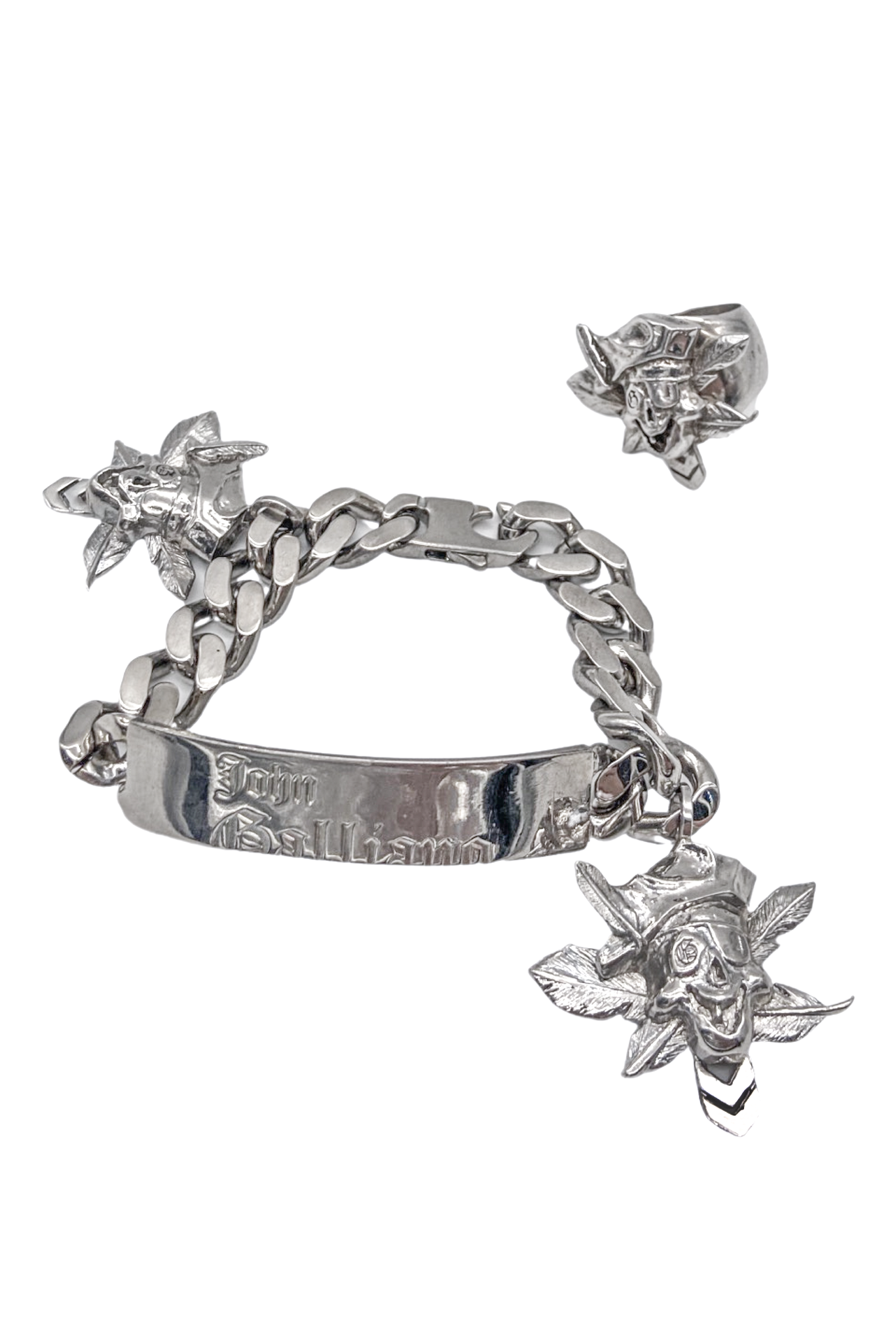 John Galliano Silver Metal Pirate Skull Feather Ring – PauméLosAngeles