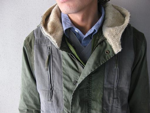 ink の様々なミリタリーファブリックで再構築したリメイクモッズコート