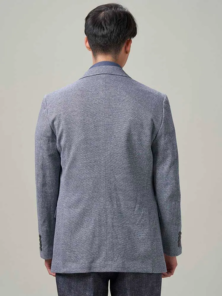 ベージュ 麻混 ハイツイスト ニットジャケット ベージュ/サックス