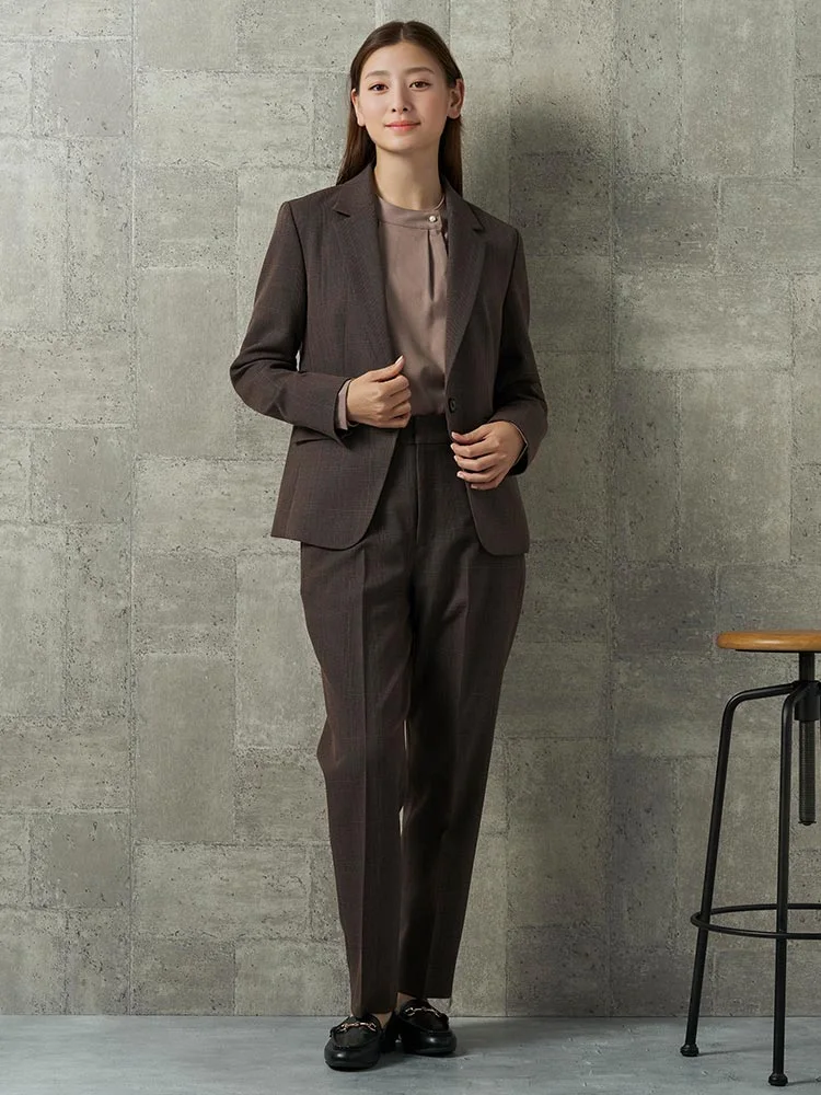 ブラウン オータムチェックスーツ【My wardrobe】テーパードパンツ