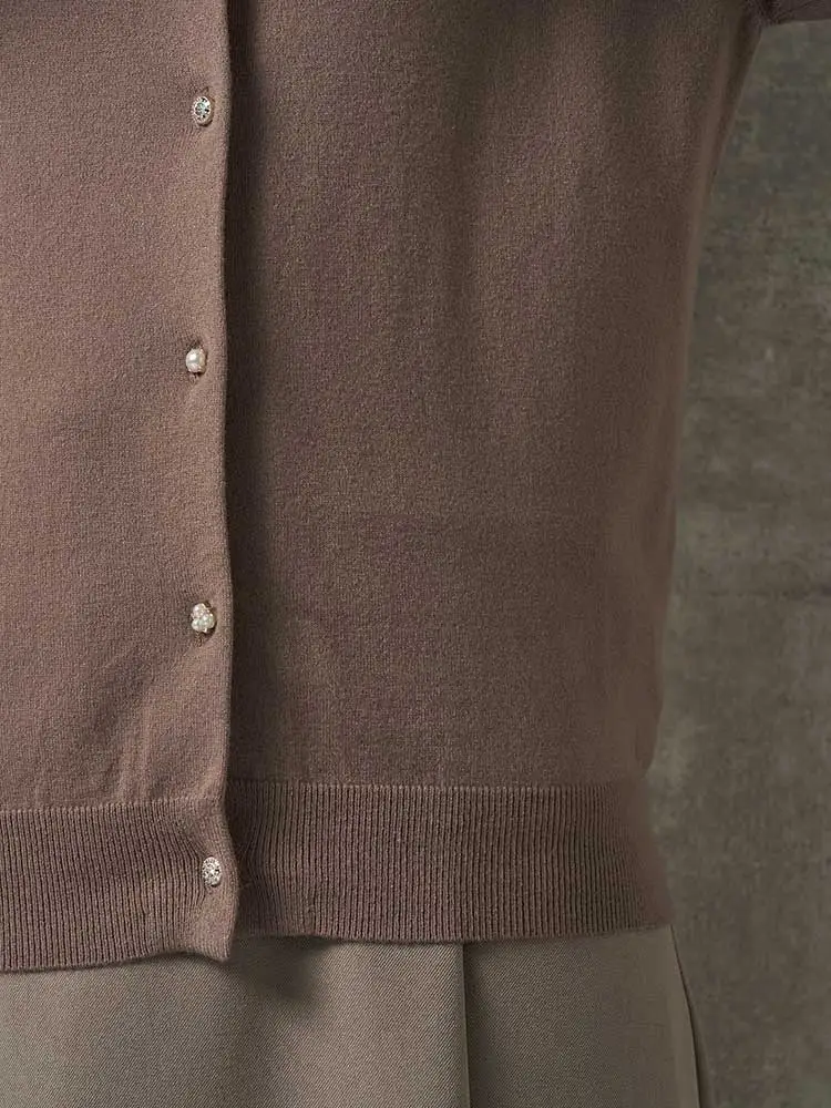 ブラウン マルチビジュー釦 ニットカーディガン ブラウン/サックス