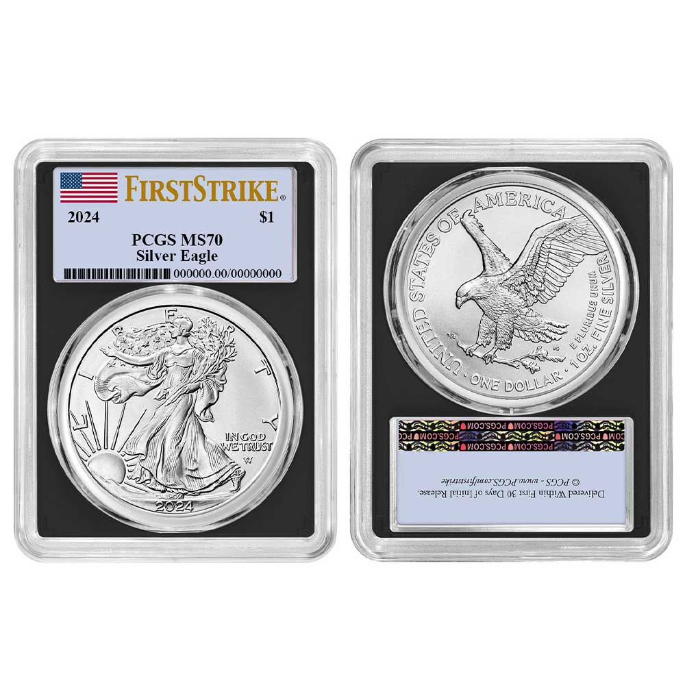 2024 $1 American Silver Eagle PCGS MS70 FS Flag Label Black Frame
