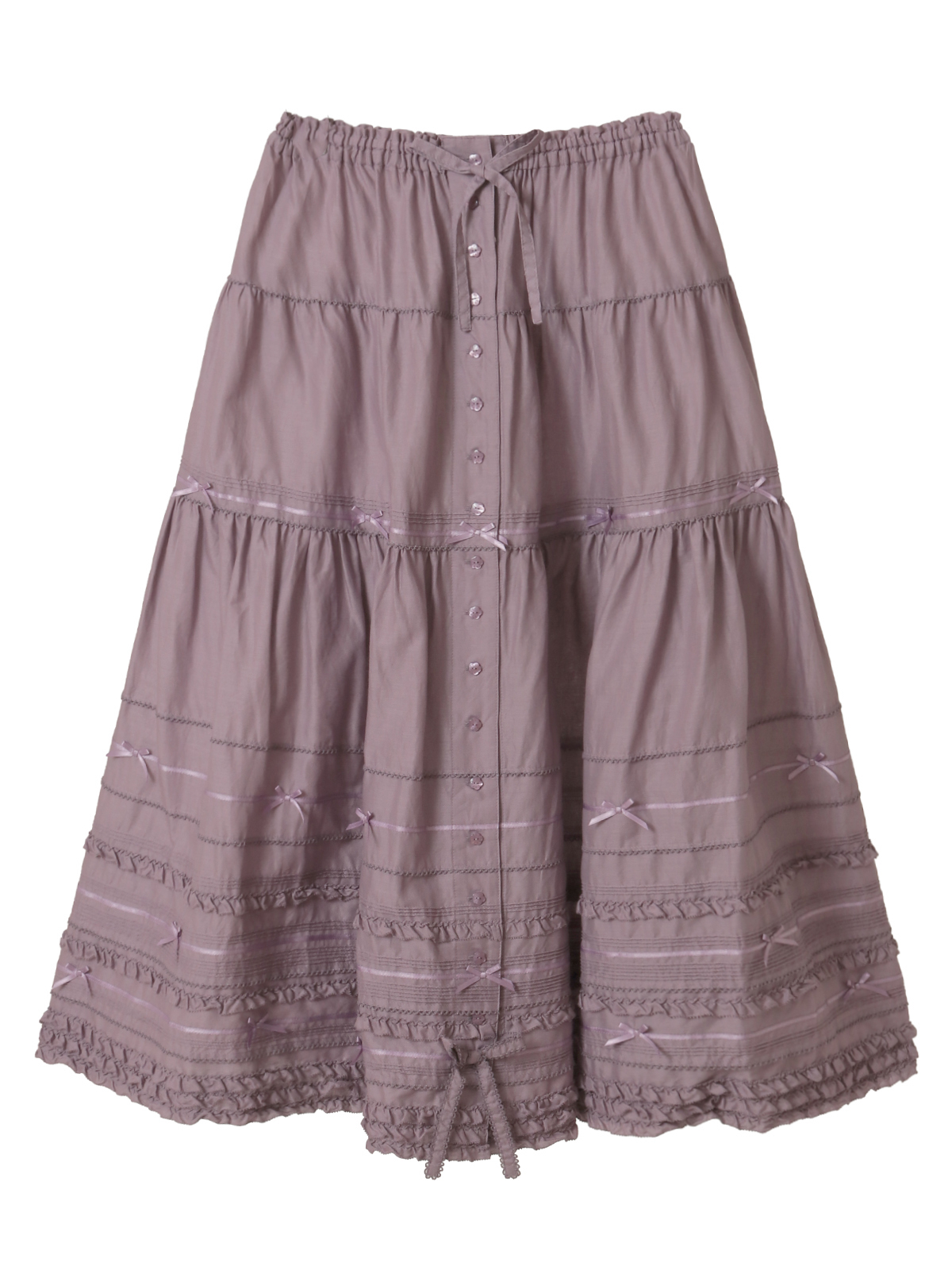 サテンリボンいっぱいローンティアードミディスカート｜ピンクハウス