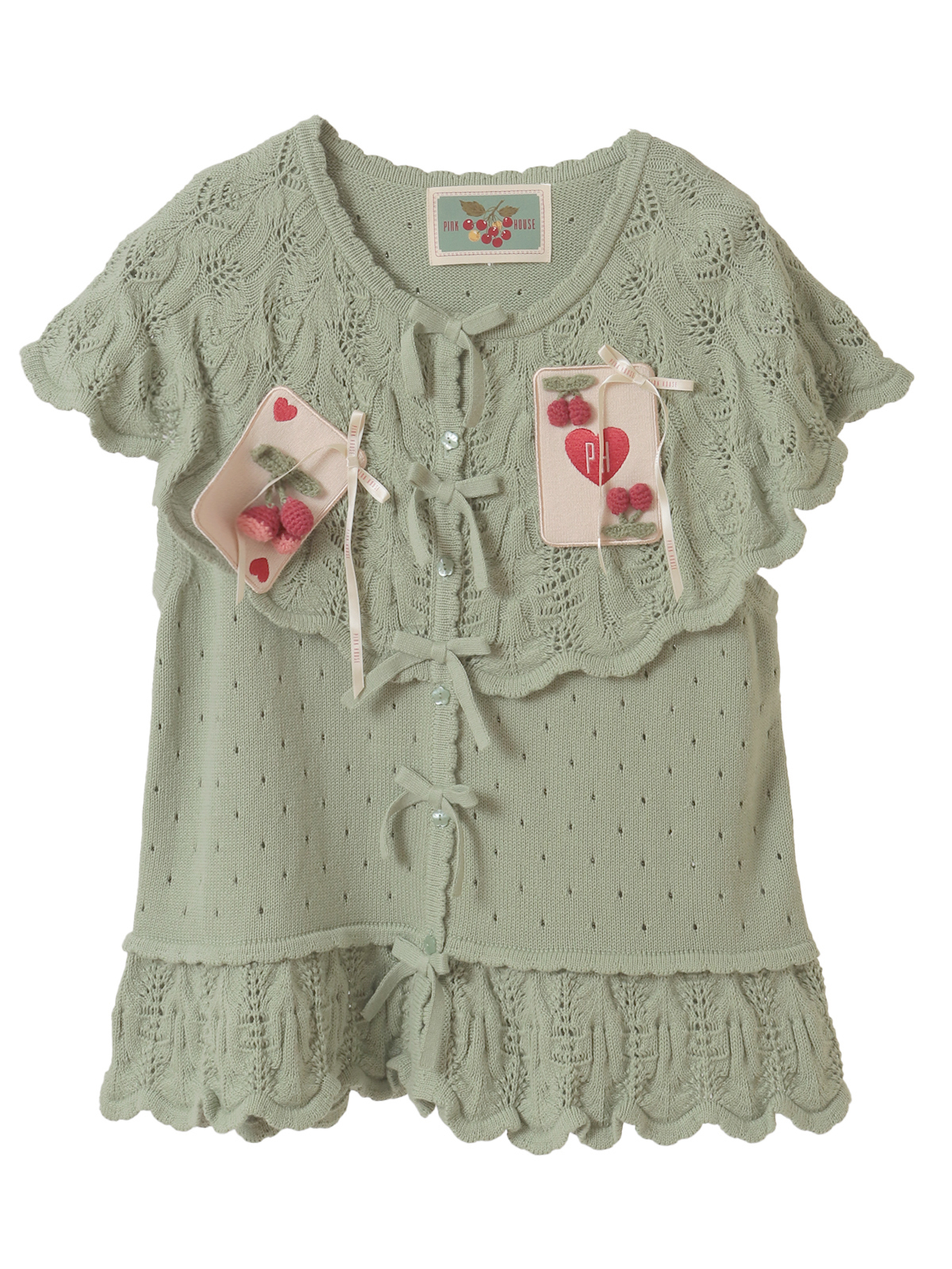 チェリーカードモチーフ使いニットカーディガン｜ピンクハウス