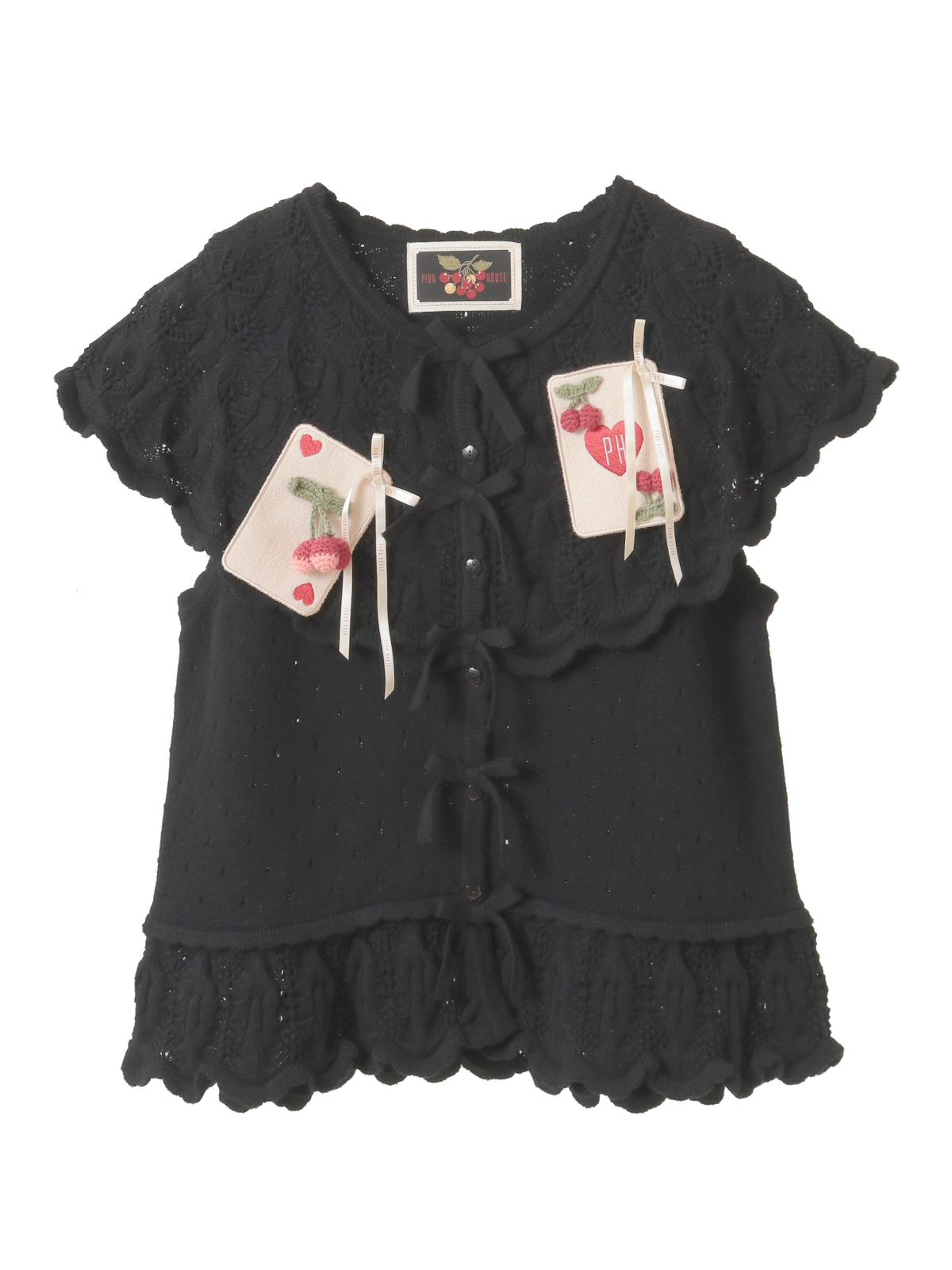 チェリーカードモチーフ使いニットカーディガン｜ピンクハウス