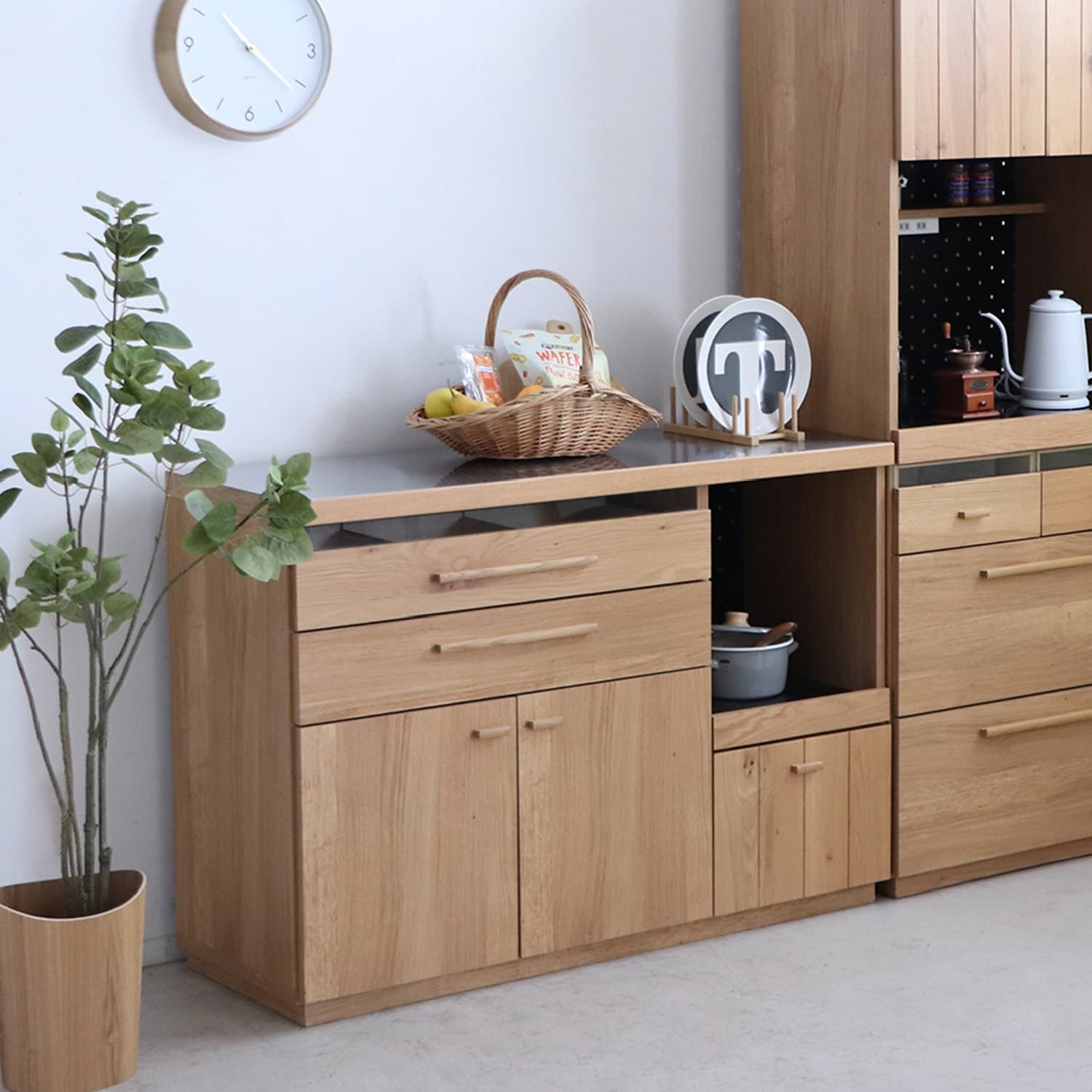 天然木オーク材を使ったキッチンカウンター ＜幅119.5cm＞｜通販の