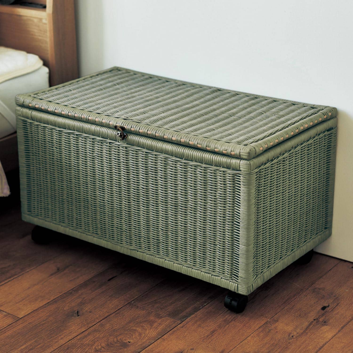 ラタン 籐 キャスター付き 大型収納 蓋付き トランク チェスト
