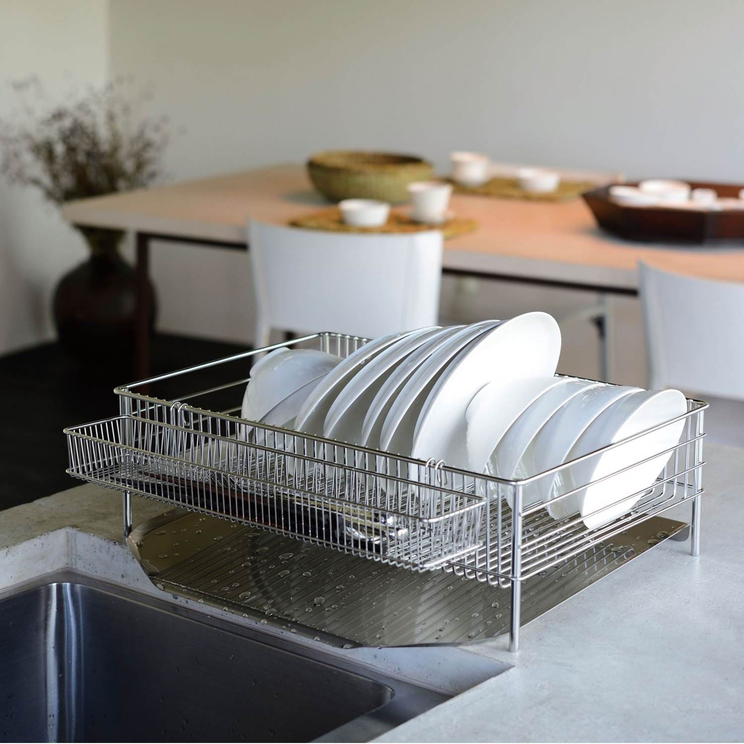 ステンレス製大容量水切りかご[日本製]（水切りカゴ/ラック/吸水マット