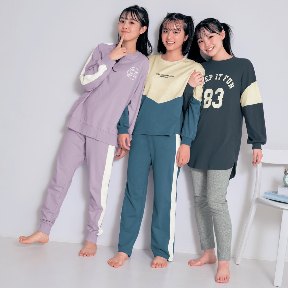 ライン入り綿ミニ裏毛パジャマ 【子供パジャマ 長袖】(パペル ラピス