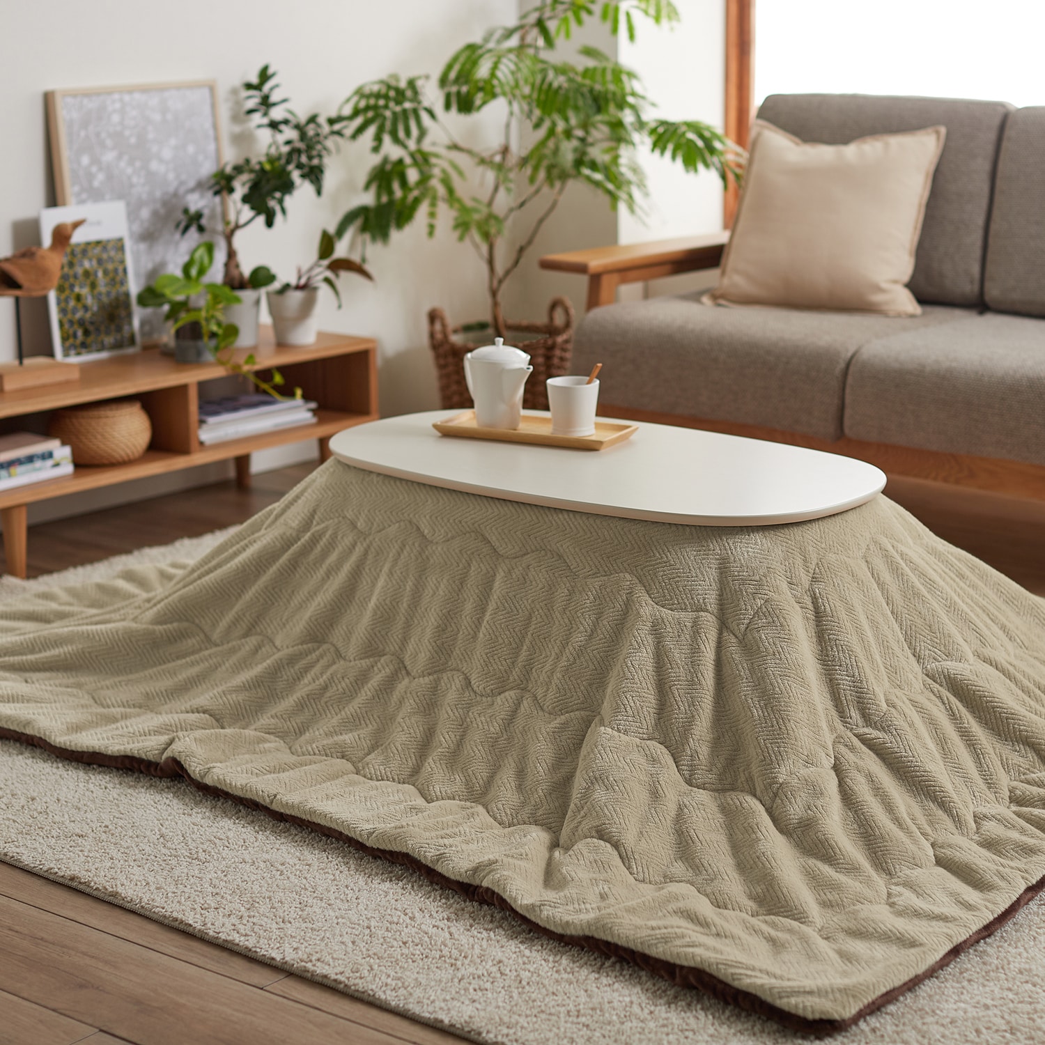 折りたたみみ式コンパクト楕円こたつテーブル＆布団セット 【テーブル4