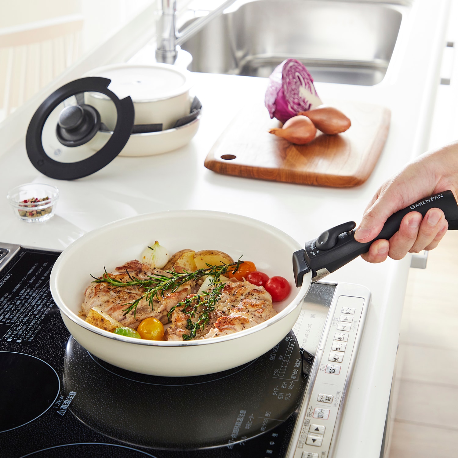 食洗機対応セラミックコーティングの取っ手が取れるフライパンセット