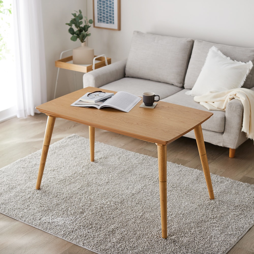 ソファー前で使いやすい高さのオーク材こたつテーブル ＜幅105cm