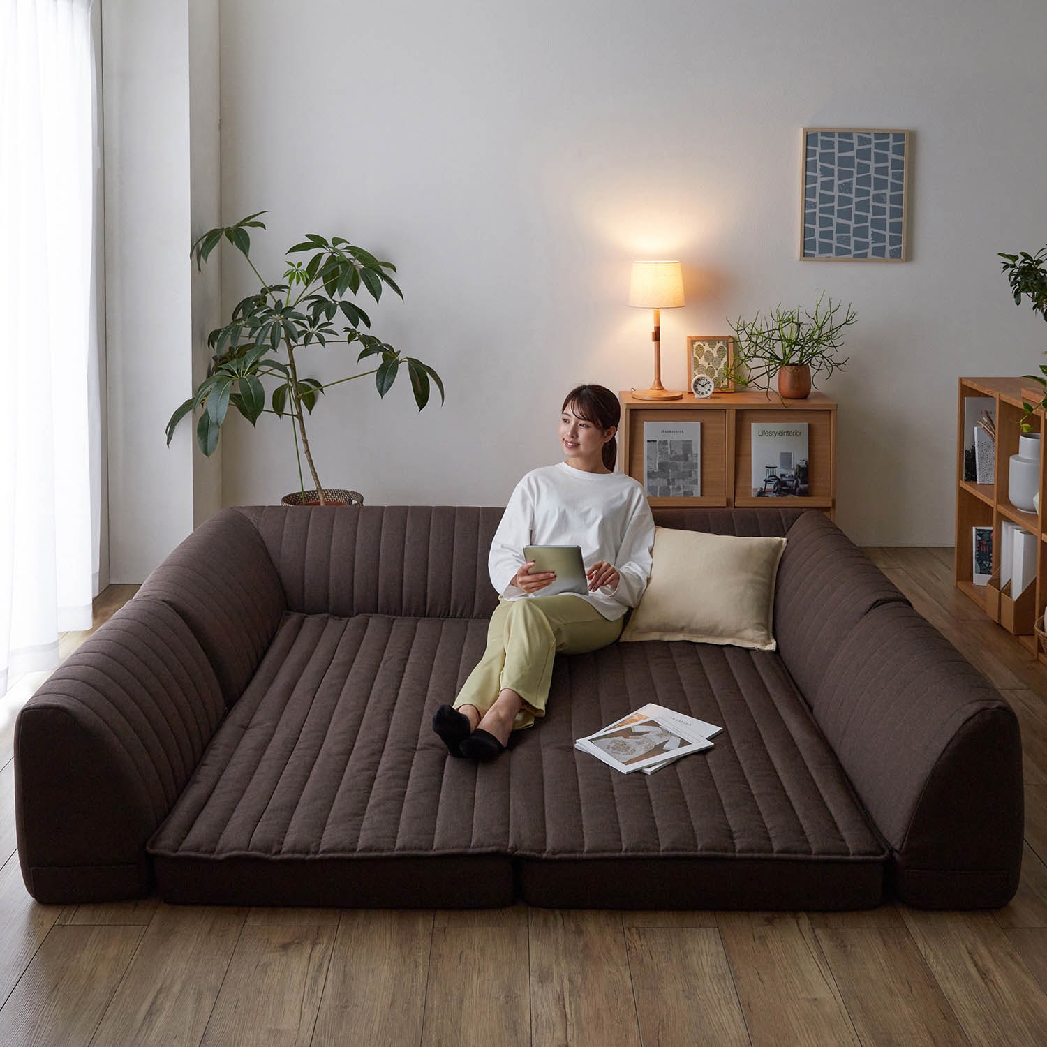 極厚ラグのカバーが洗えるダブルコーナークッション（ローソファー