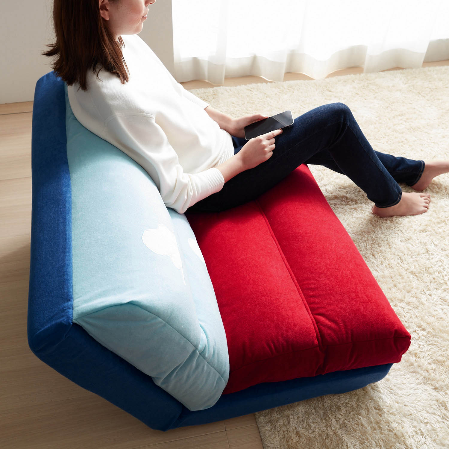 モチーフ型クッション＆ブランケット付き4WAYソファーベッド