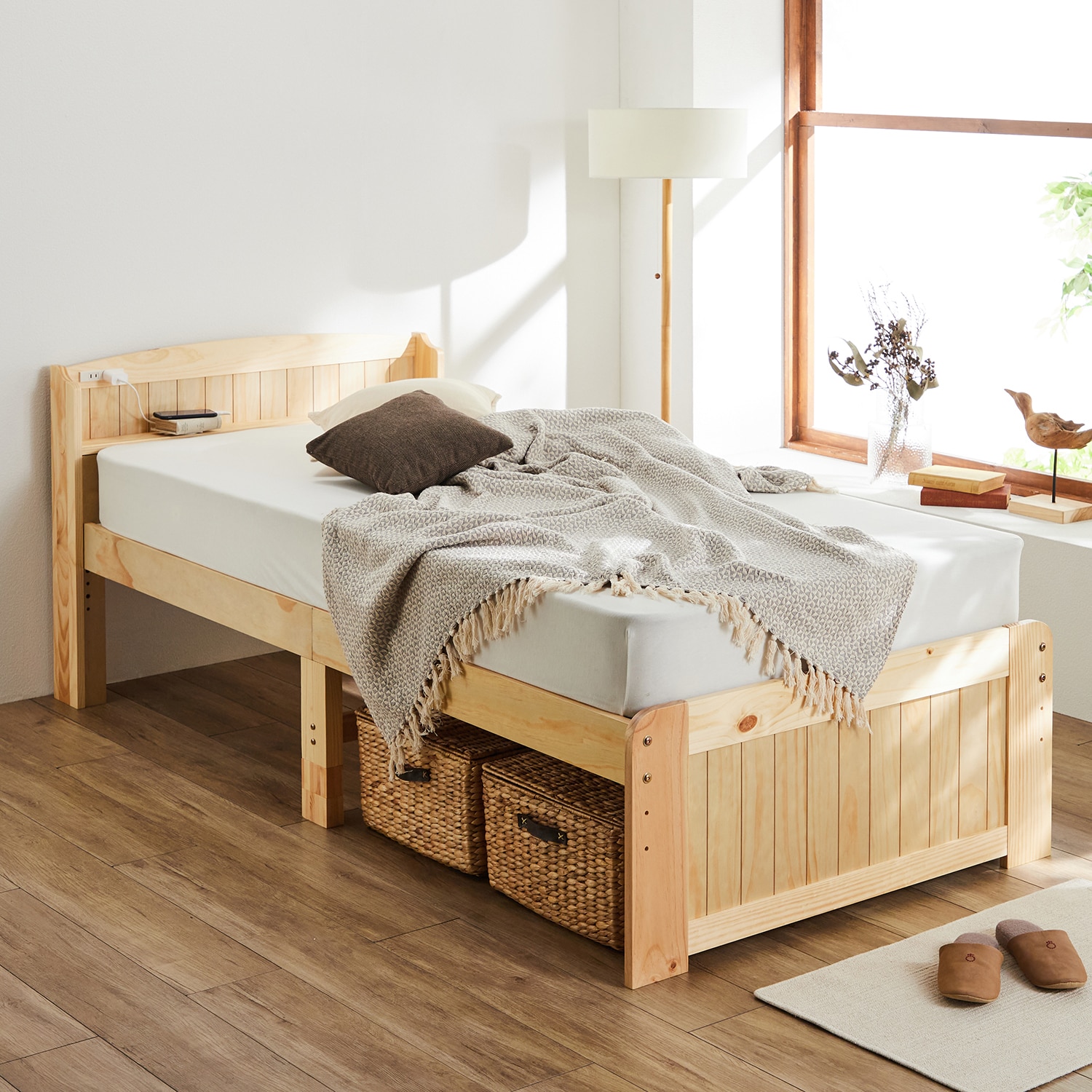 高さ調節式カントリー調すのこベッド ＜シングル／セミダブル＞｜通販