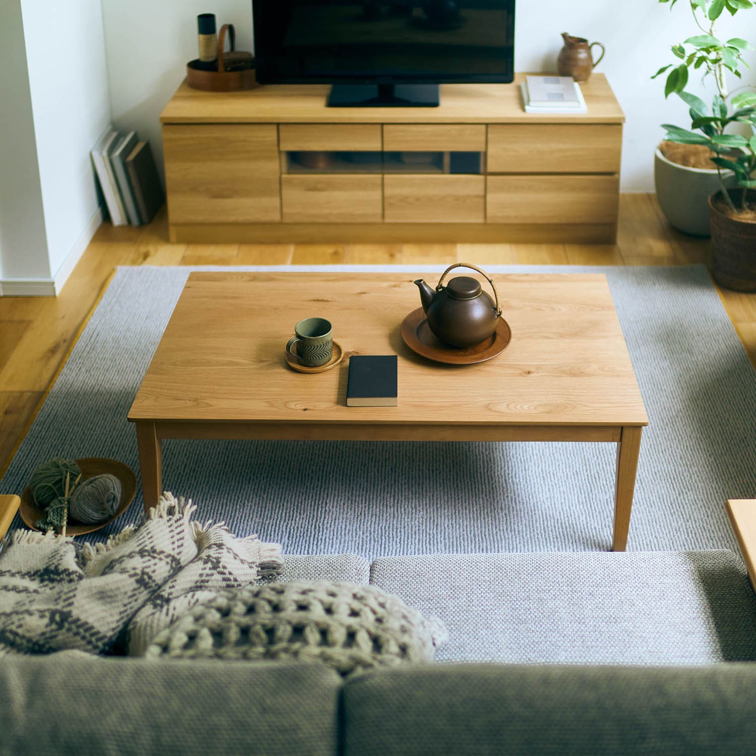 節ありオーク材の薄型こたつテーブル ＜幅75／105／120／150cm＞｜通販