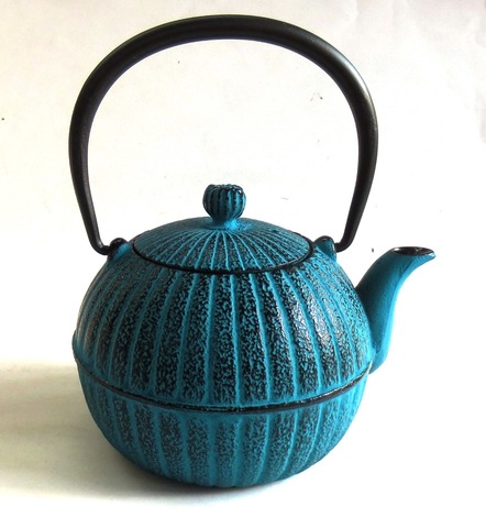 南部鉄器 柚子菊 急須（水色）0.4リットル【通販/カラー急須/かご網