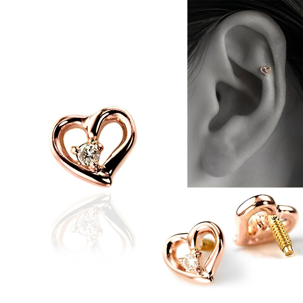 小振りで可愛いオープンハートボディピアス│K10ダイヤモンド軟骨