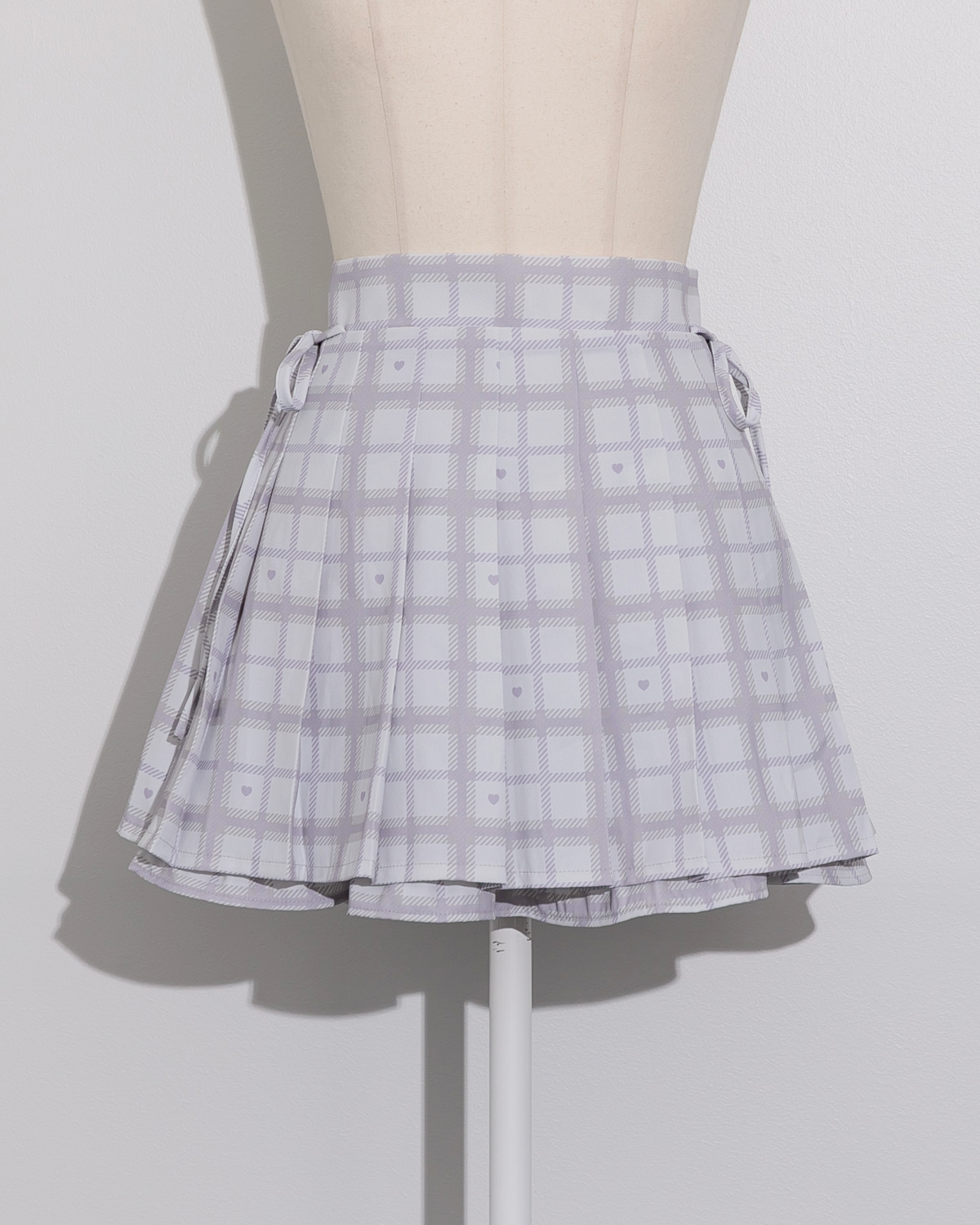 piumハートチェックサイドリボンプリーツスカート