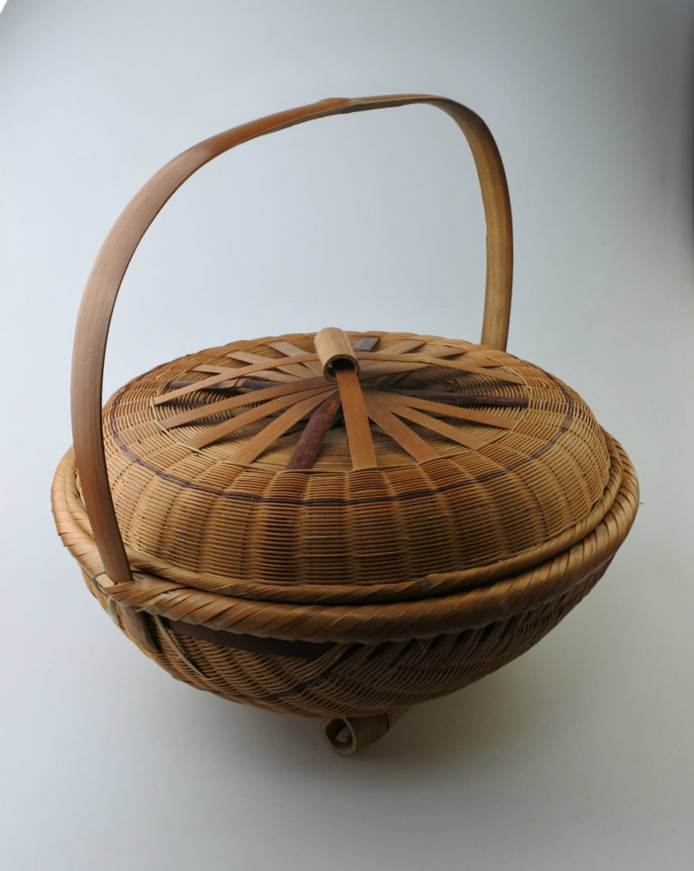 ビンテージ・アンティーク・昭和レトロ】蓋付き竹籠・竹バスケット・竹