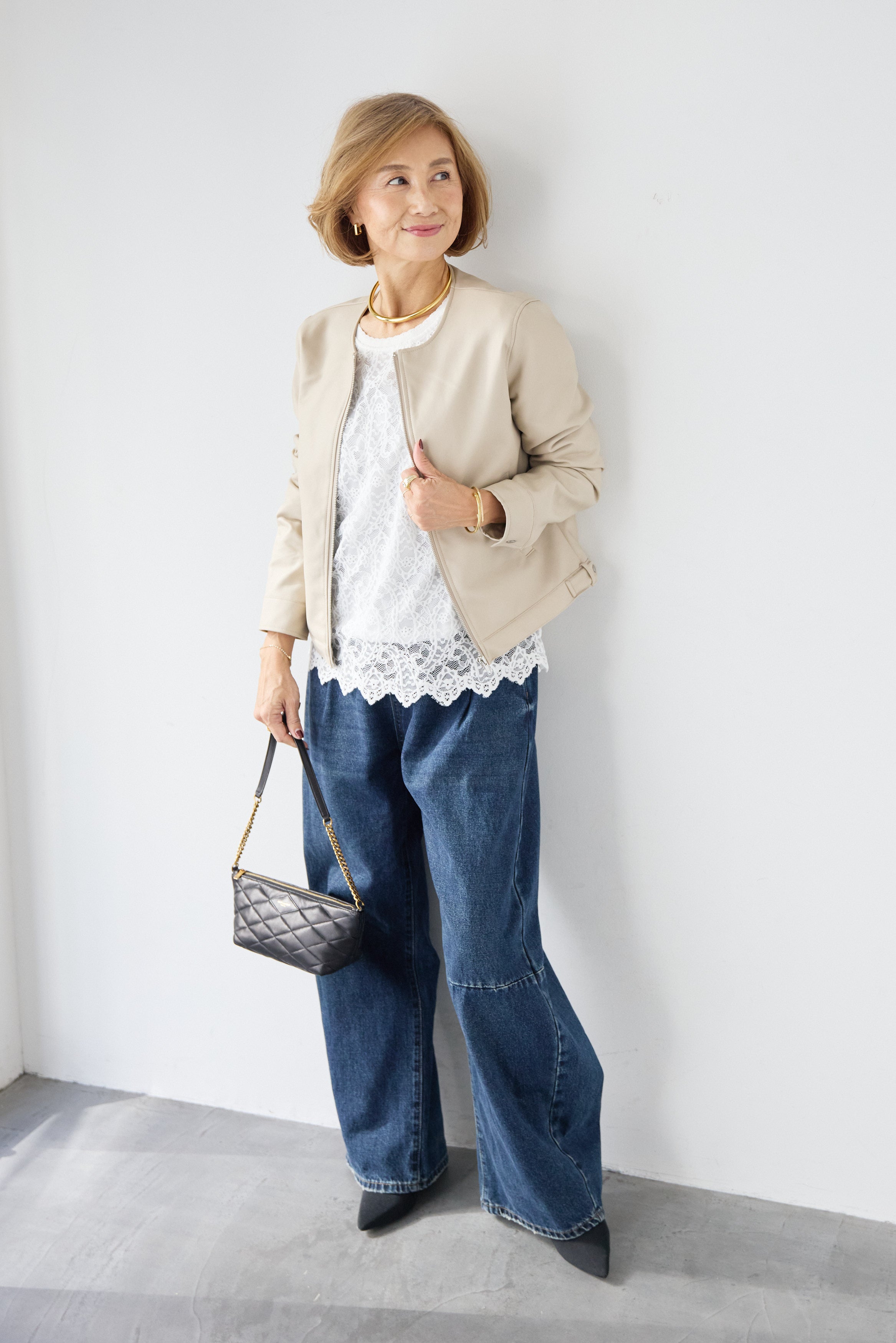 フェイクレザーノーカラージャケット – plusotoha