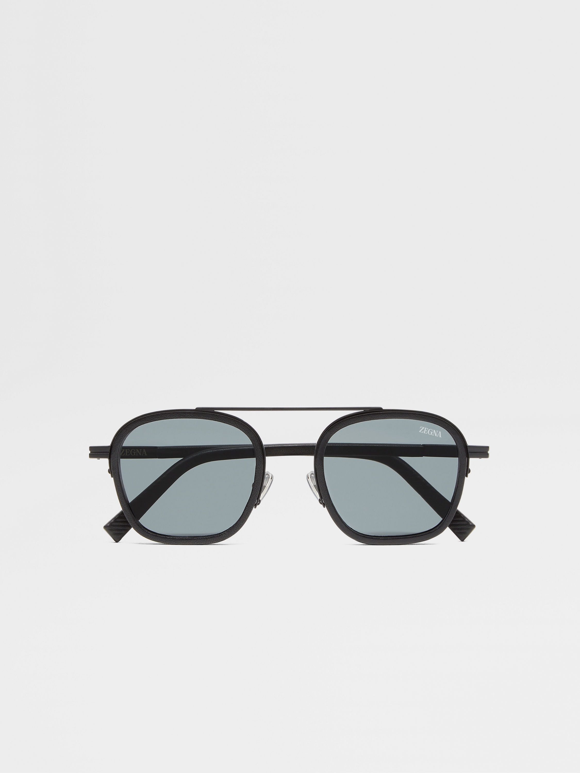 Black Orizzonte I Metal Acetate and Leather Sunglasses FW25