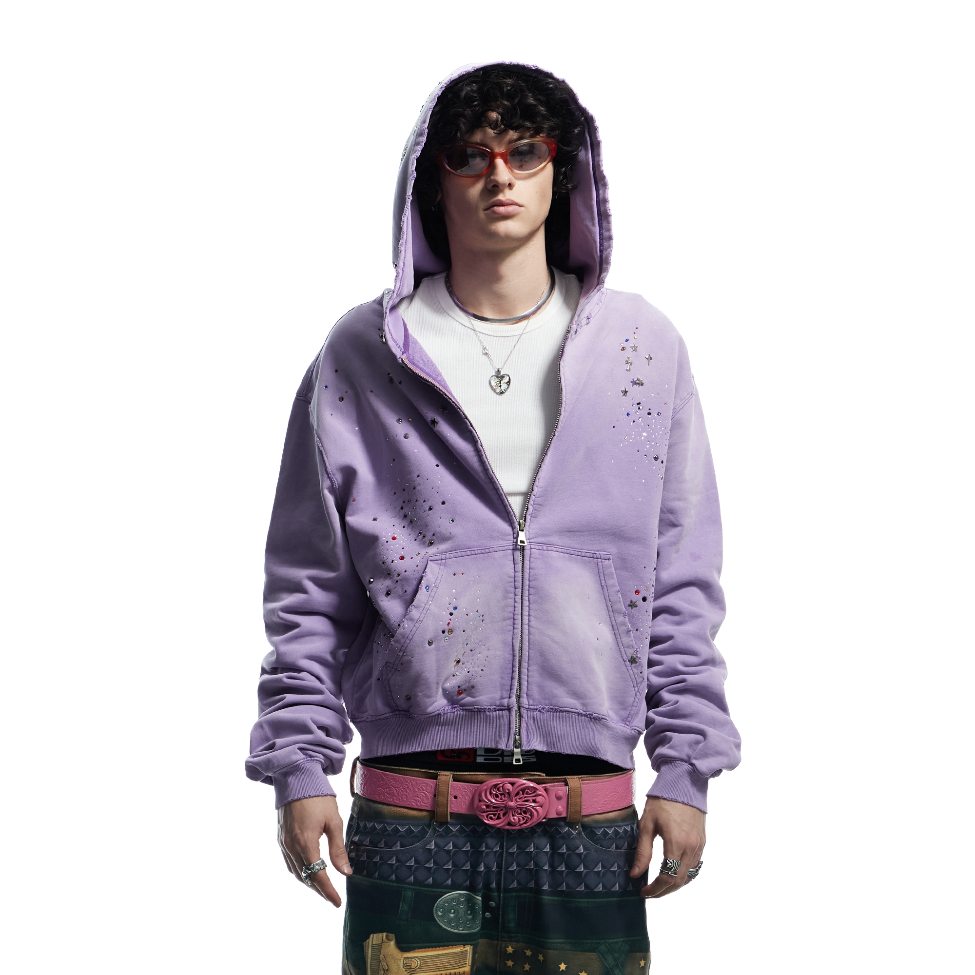 DND4DES Starry Diamond Washed Zip-Up Hoodie