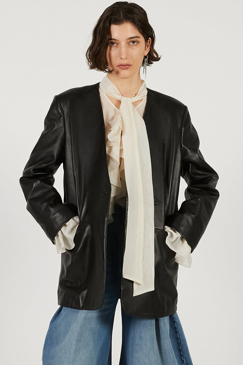 Lamb Leather No-Collar Jacket