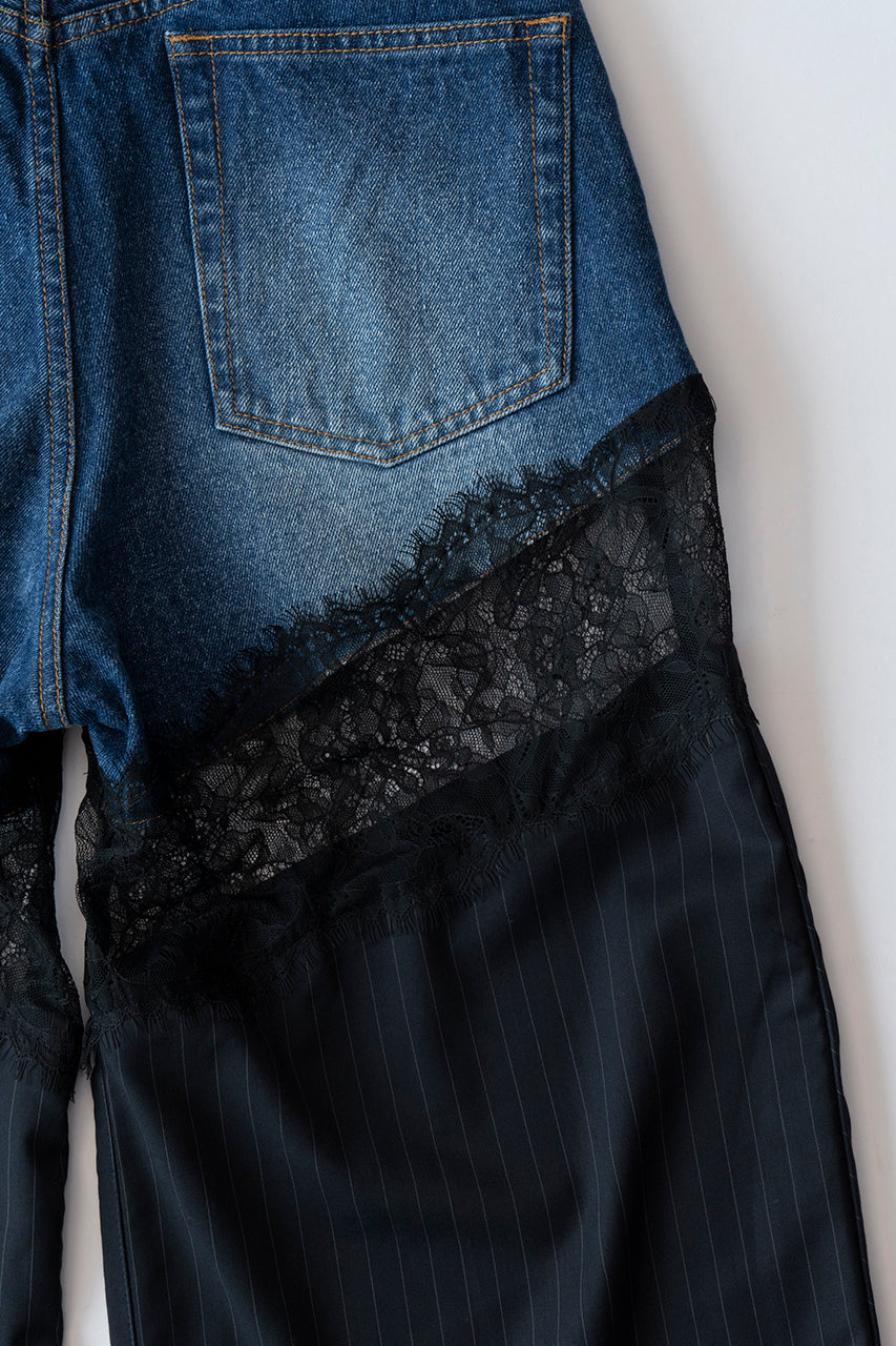 Denim Lace Blocking Pants