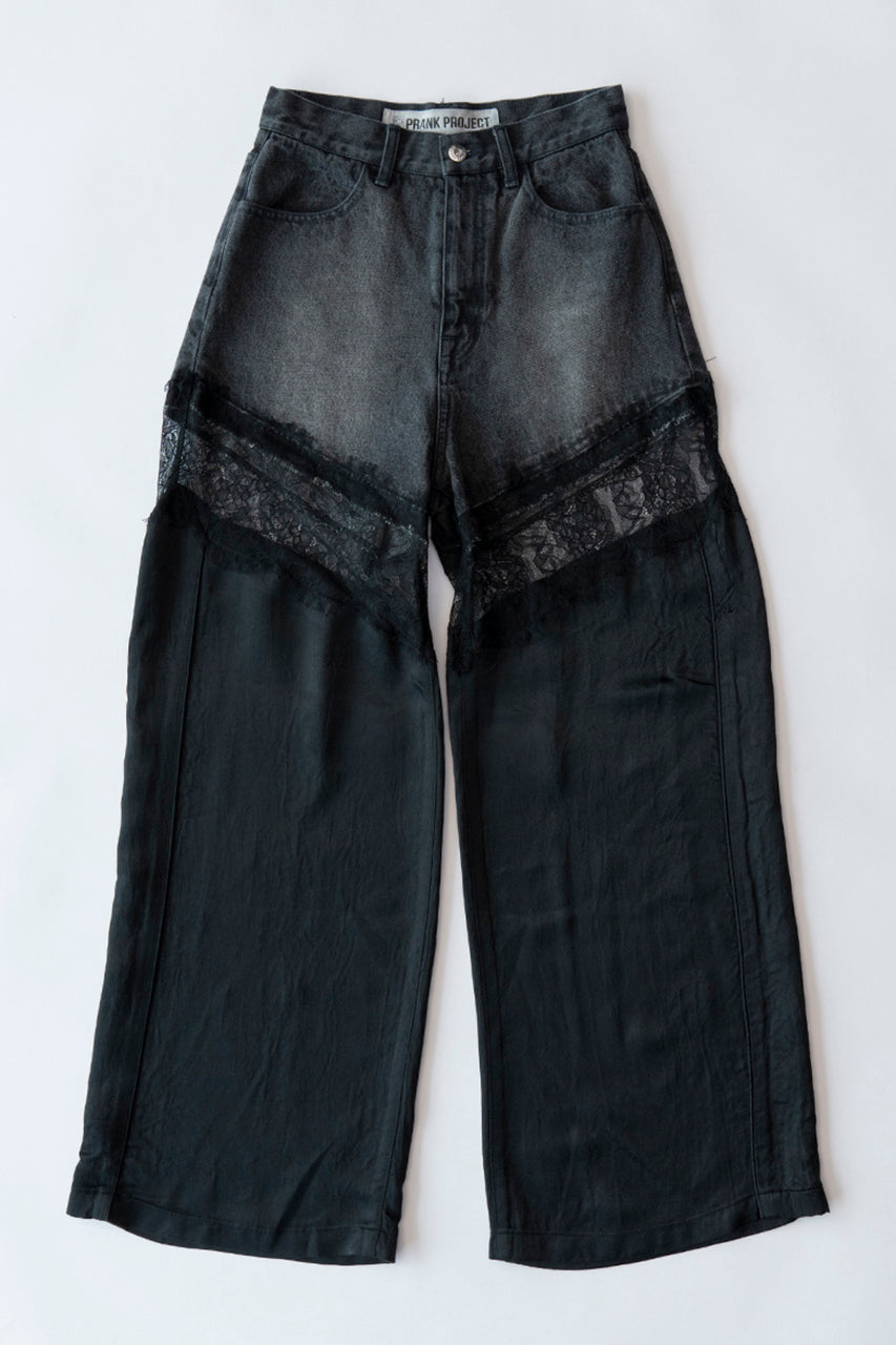 Denim Lace Blocking Pants