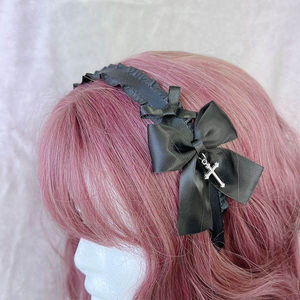 ののりぼん / フリルリボンカチューシャ ブラック（NON001） - QOOZA