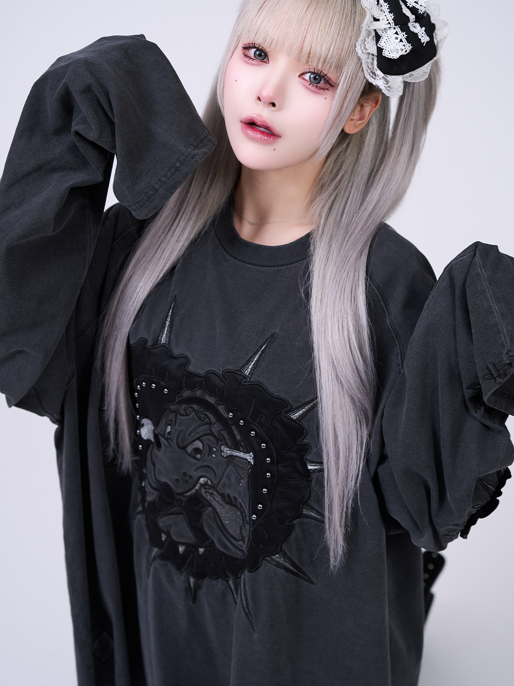 IMVAL×GALFY / Doll Dog 大萌袖 L/S TEE［INK］ - QOOZA