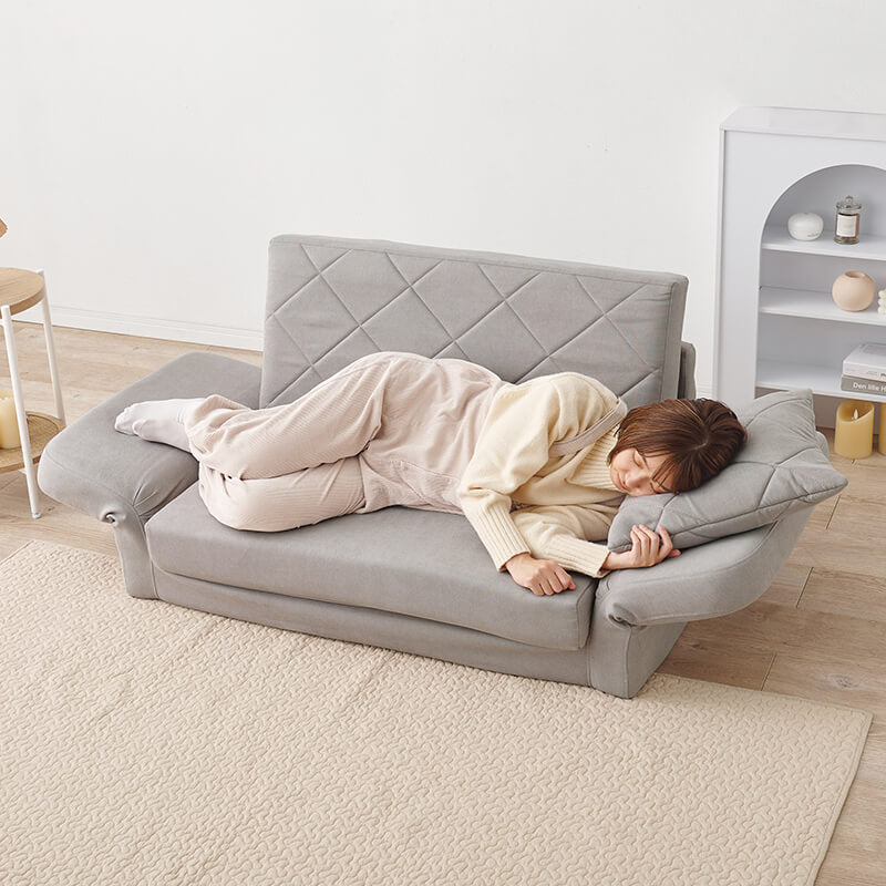 3WAY淡色ソファベッド 2人掛け [幅110] クッション付き ローソファ