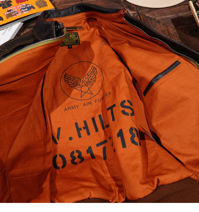 茶芯ホースハイドレザー A-2 フライトジャケット ブラック S～4XL