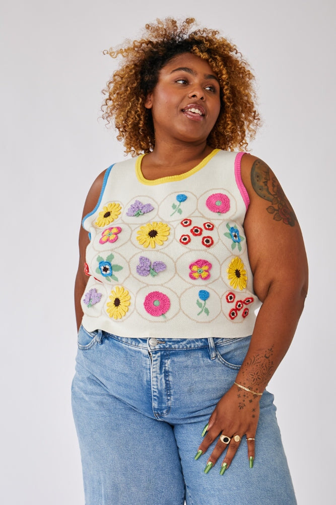 Cropped Knit Flower Sweater Vest - RachelAntonoff.com