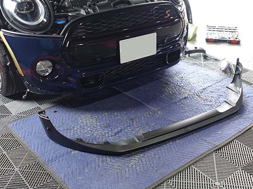 MINI F55】MSK製フロントリップスポイラー装着！PDC対応加工＆ラプター