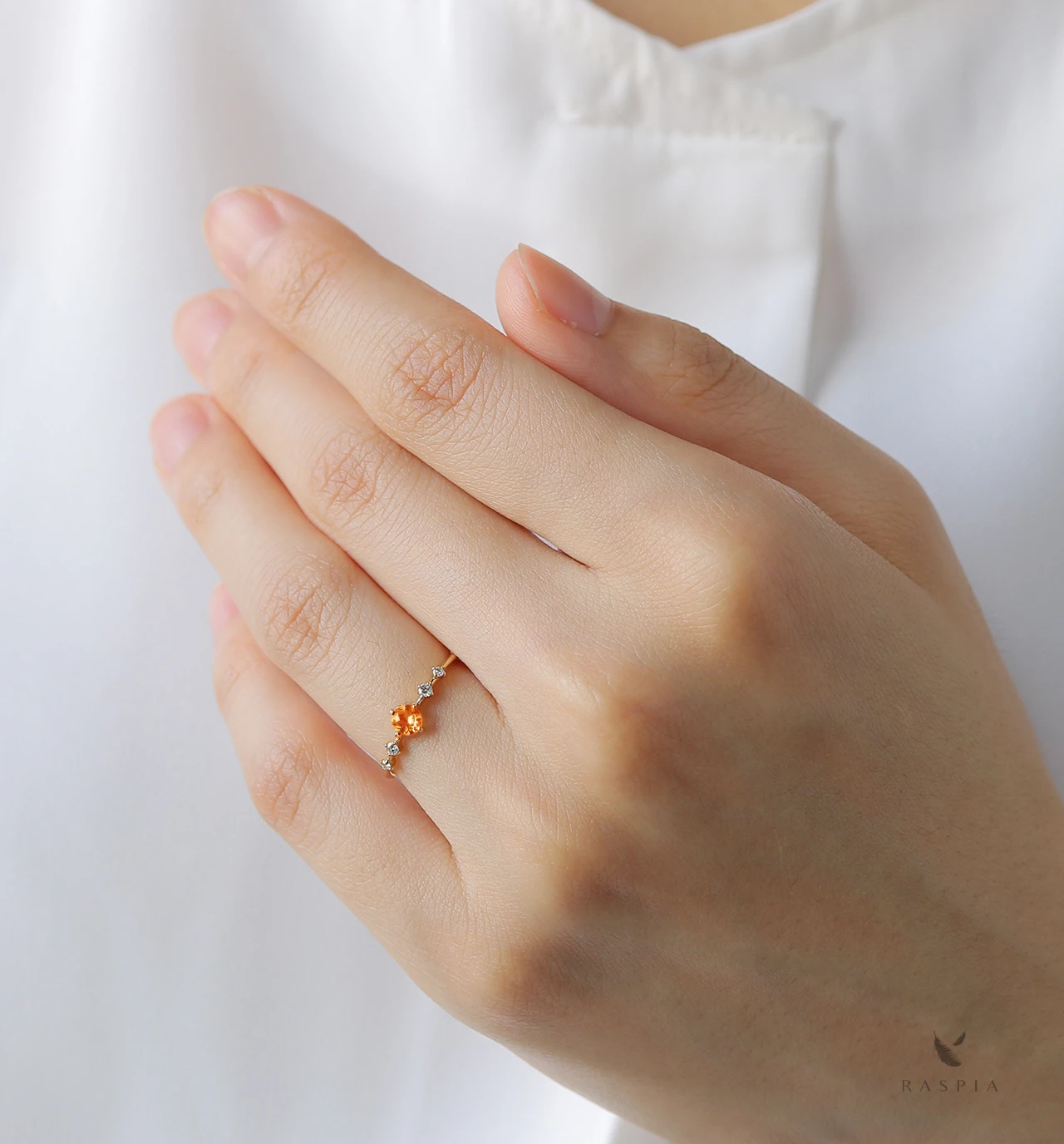 オレンジサファイア＆ダイヤモンド K18リング ラウンドカット ~Ello