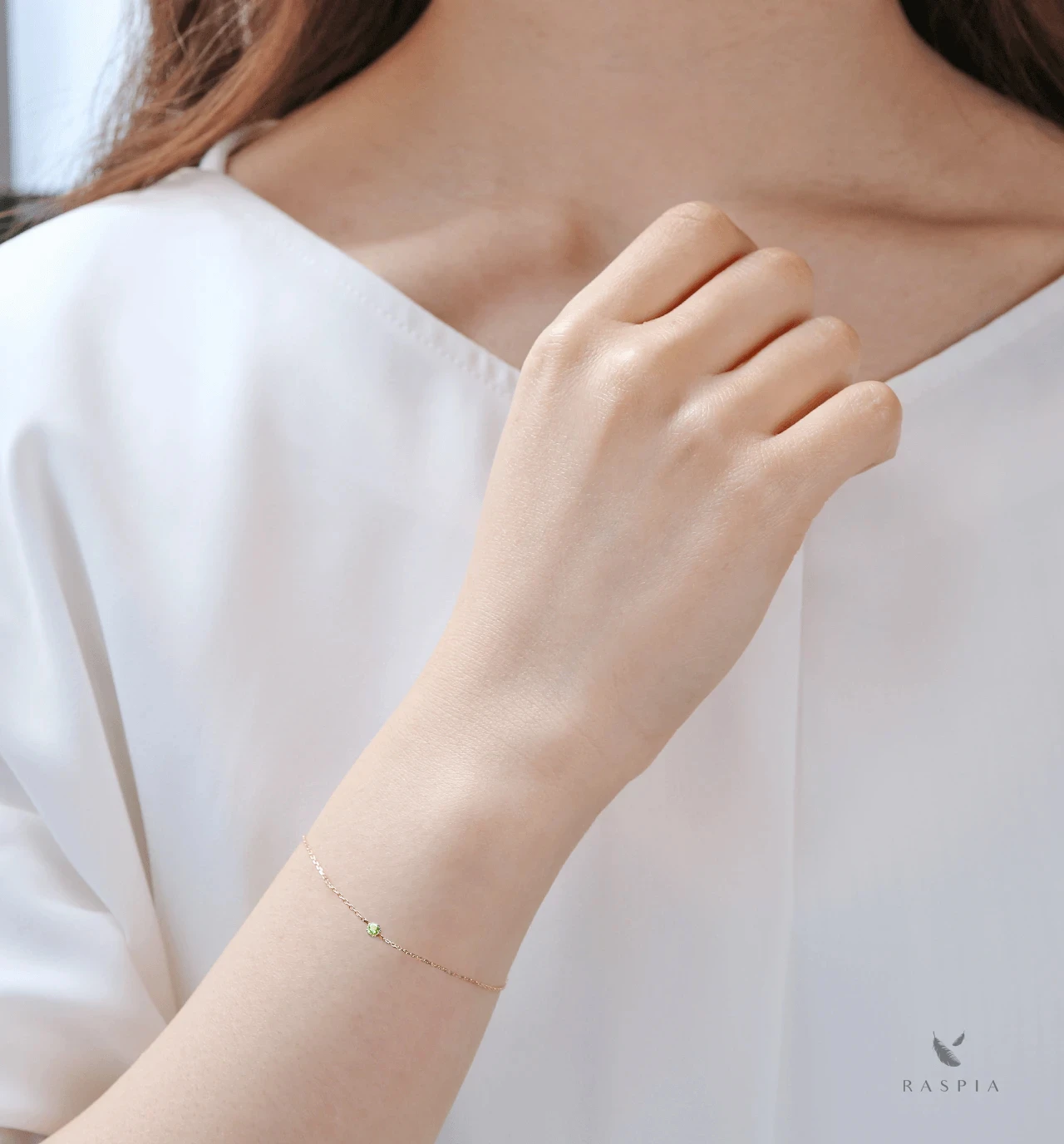 8月誕生石 K10 ペリドットの一粒ブレスレット ~Petela~ (K18 変更可能