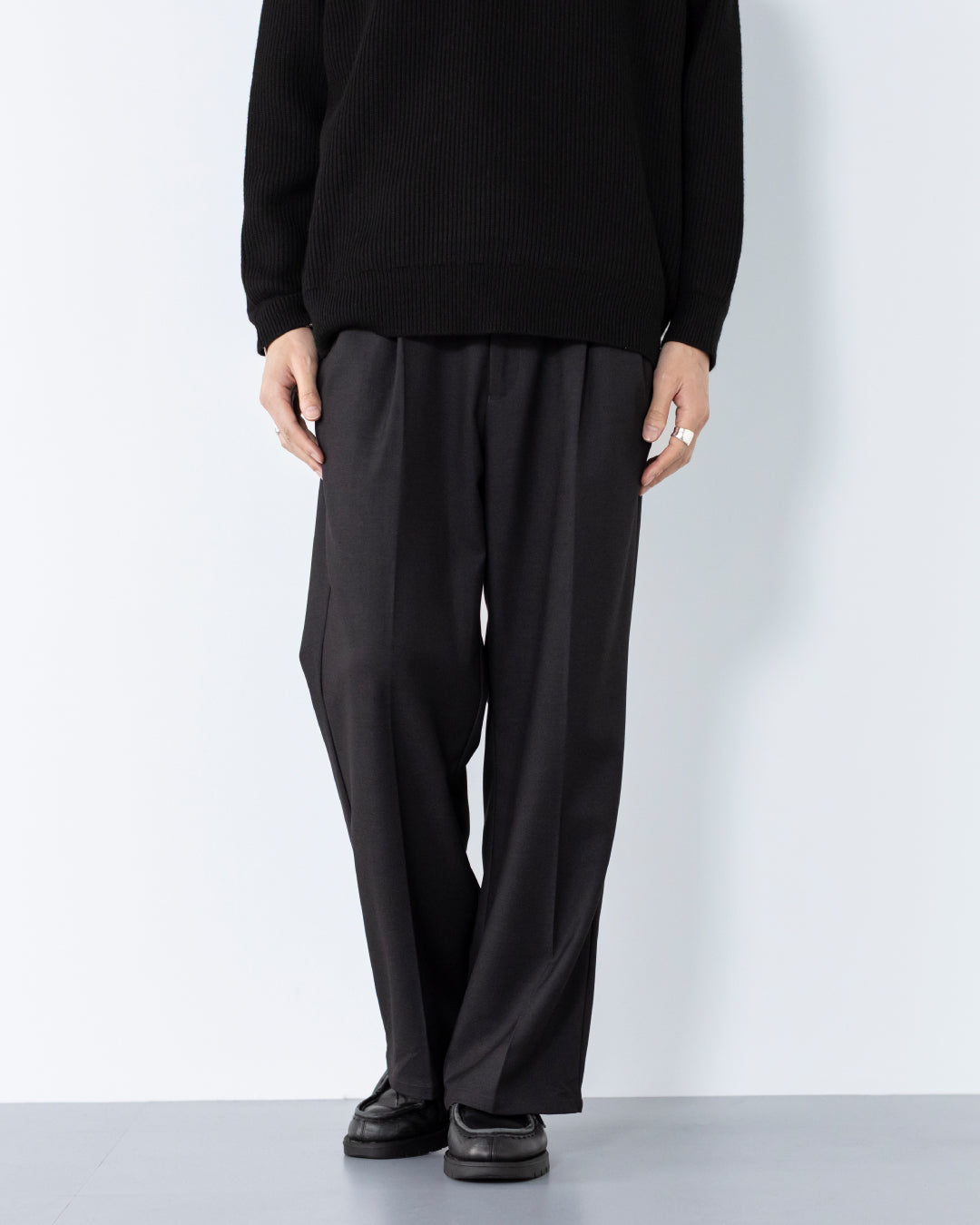 2Tuck Wide Wool Touch Slacks -dark gray-