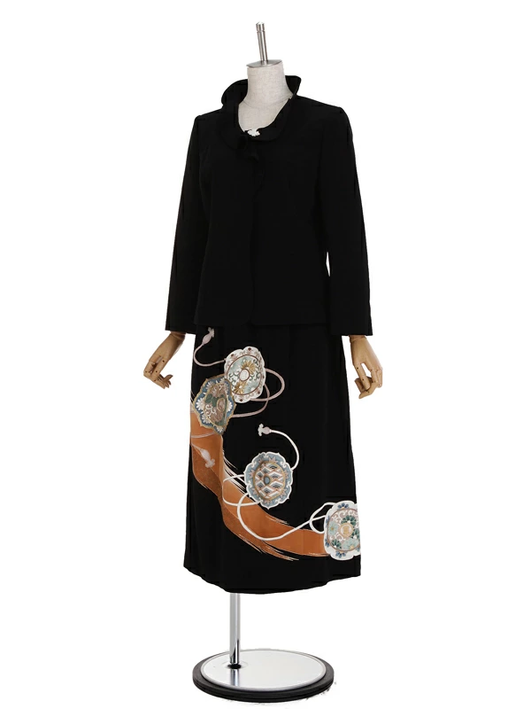 レンタル】留袖ドレス ツーピース 7号 立ち襟比翼仕立て ジャケットと