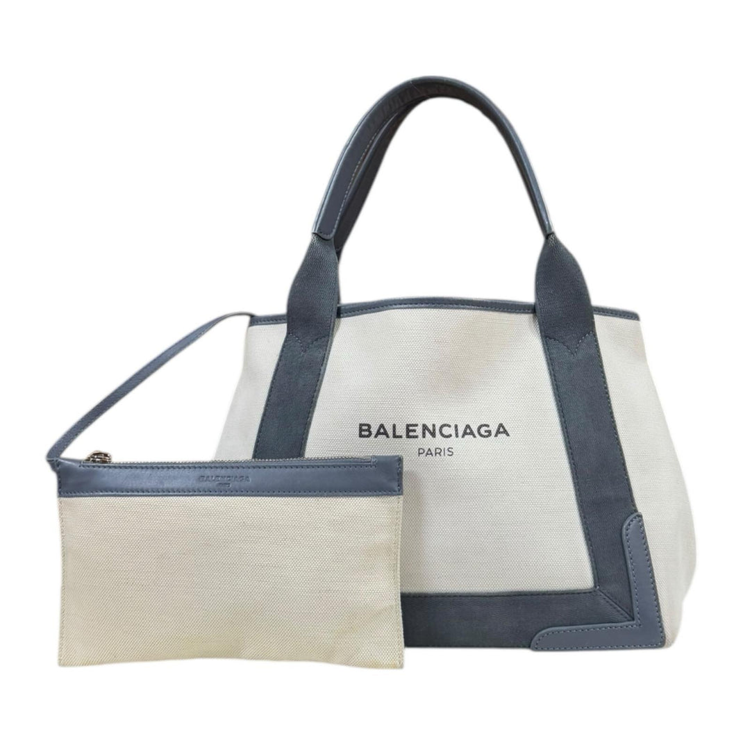 BALENCIAGA Navy Cabas Tote Bag Canvas White Ladies Used – 【公式