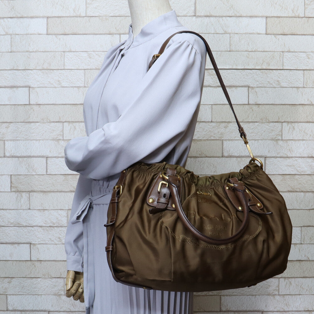 プラダ PRADA ショルダーバッグ ナイロン ブラウン レディース 中古