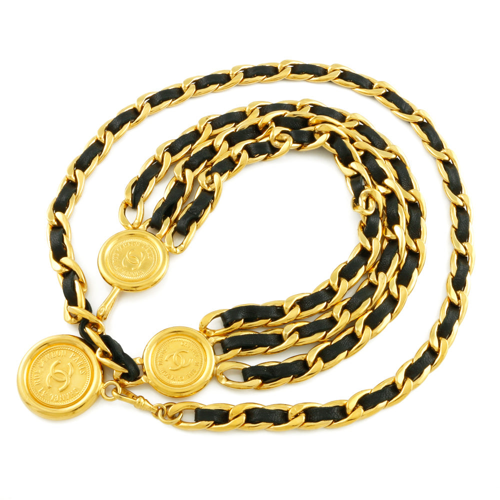 中古】 シャネル CHANEL ベルト チェーンベルト ココマーク 3連