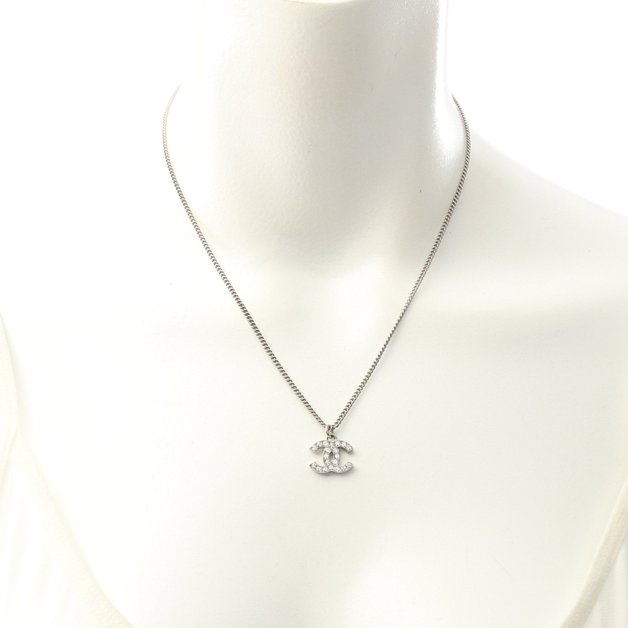 ココマーク ネックレス ラインストーン シルバー クリア F12V シャネル