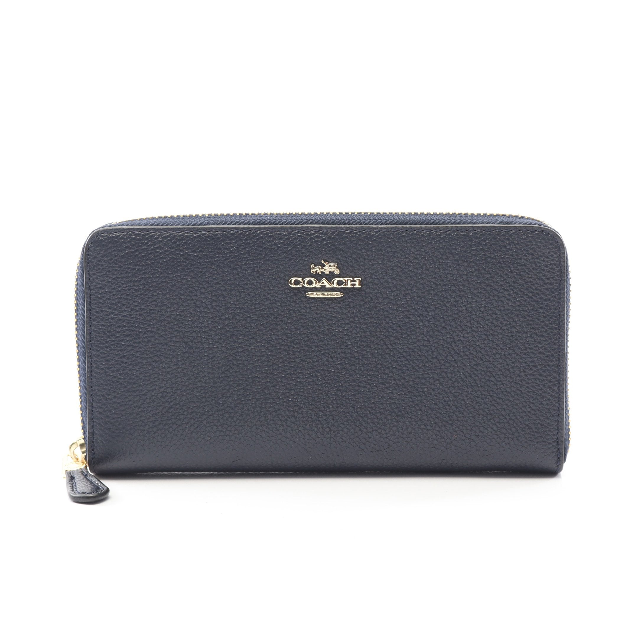 ラウンドファスナー長財布 レザー ネイビー コーチ – RECLO