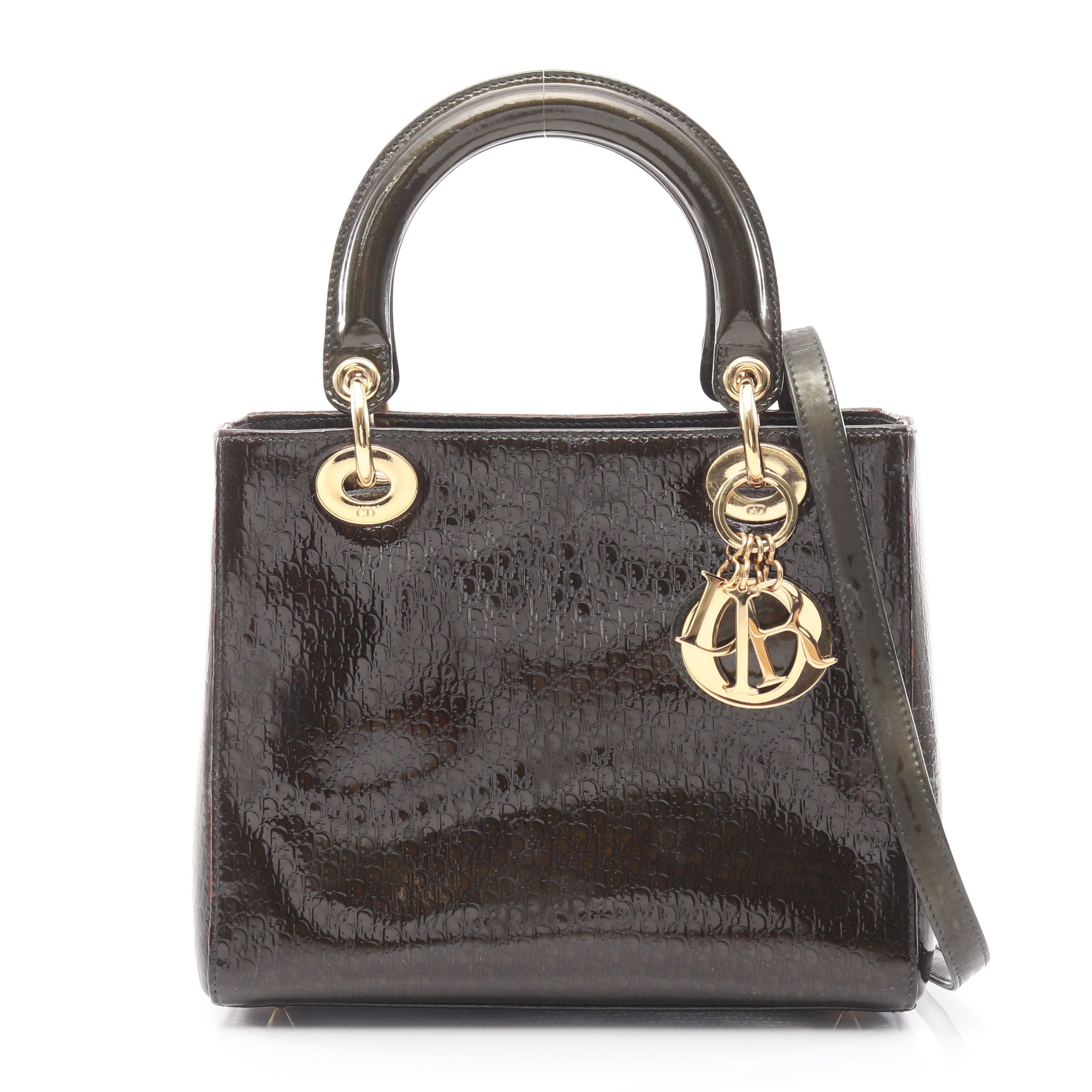 LADY DIOR レディディオール トロッター ハンドバッグ レザー カーキ