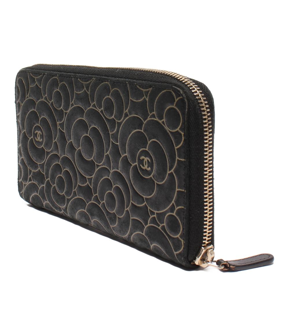 シャネル ラウンドファスナー長財布 ゴールド金具 カメリア レディース