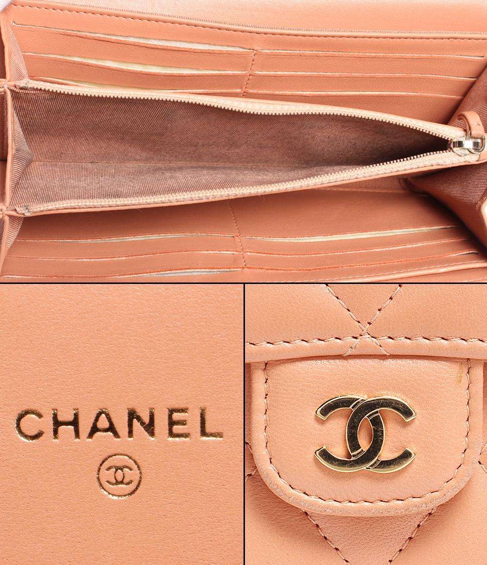 シャネル 長財布 ココマーク シルバー金具 サーモンピンク系