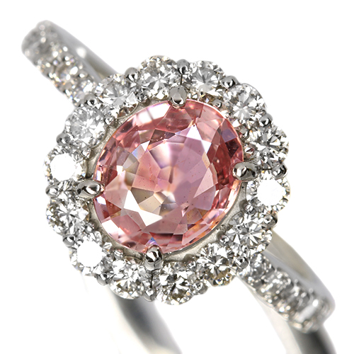 非加熱パパラチアサファイア 1.3ct ダイヤモンド0.7ct プラチナ リング