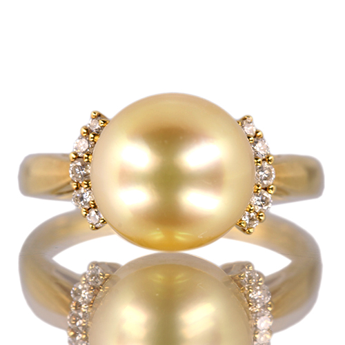 南洋ゴールデンパール 10㎜ ダイヤモンド イエローゴールド リング